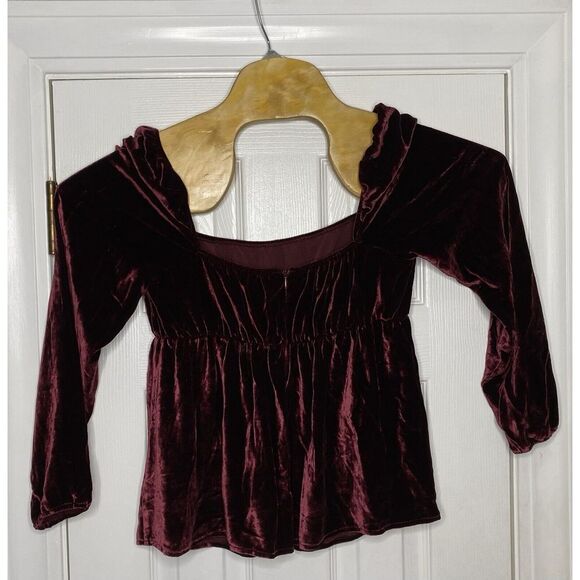 Reformation Roy Square Neck Velvet Babydoll Top Burgundy Red Size 8 - Picture 10 of 11